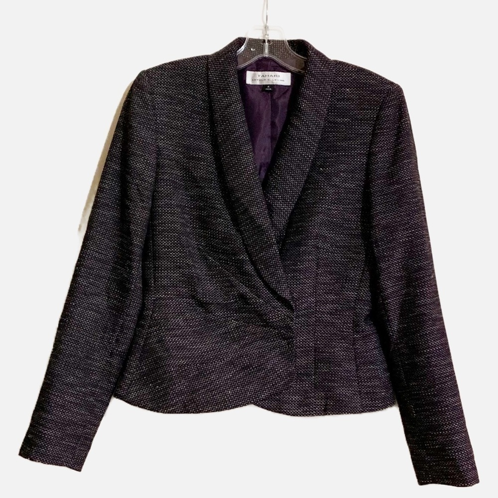 Tahari Arthur S. Levine Career Fitted Dress Blazer Black White Print. Size 4